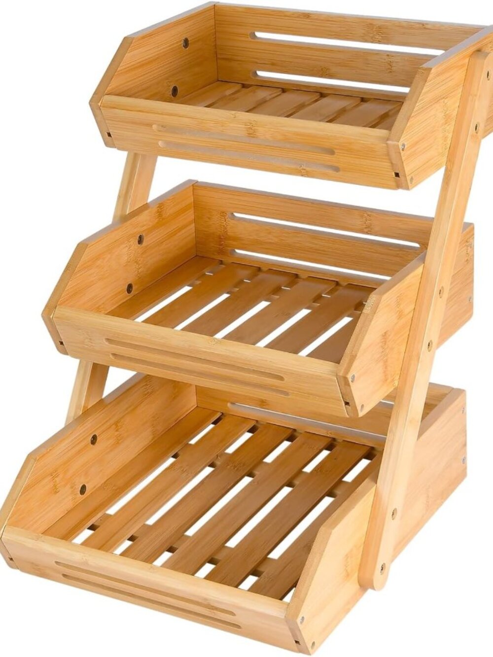 16" Tall 3-Tier Bamboo Fruit Basket - Stylish Kitchen Produce Stand Organizer